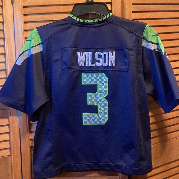 Nike Seahawks #3 Russell Wilson Navy Blue & Green Football Jersey - Picture 2 of 16